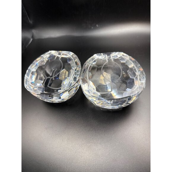 Set Of Two Large Clear Crystal Faceted Half Egg Paperweights - Picture 3 of 9